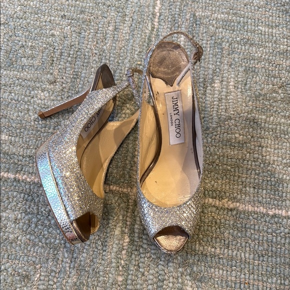 Jimmy Choo Sparkly Silver Heels - Picture 1 of 15
